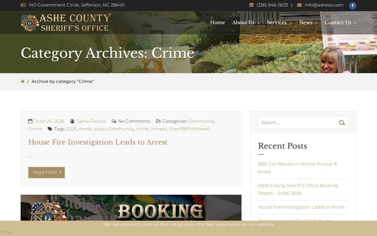 Ashe County arrest history monthly booking report archive