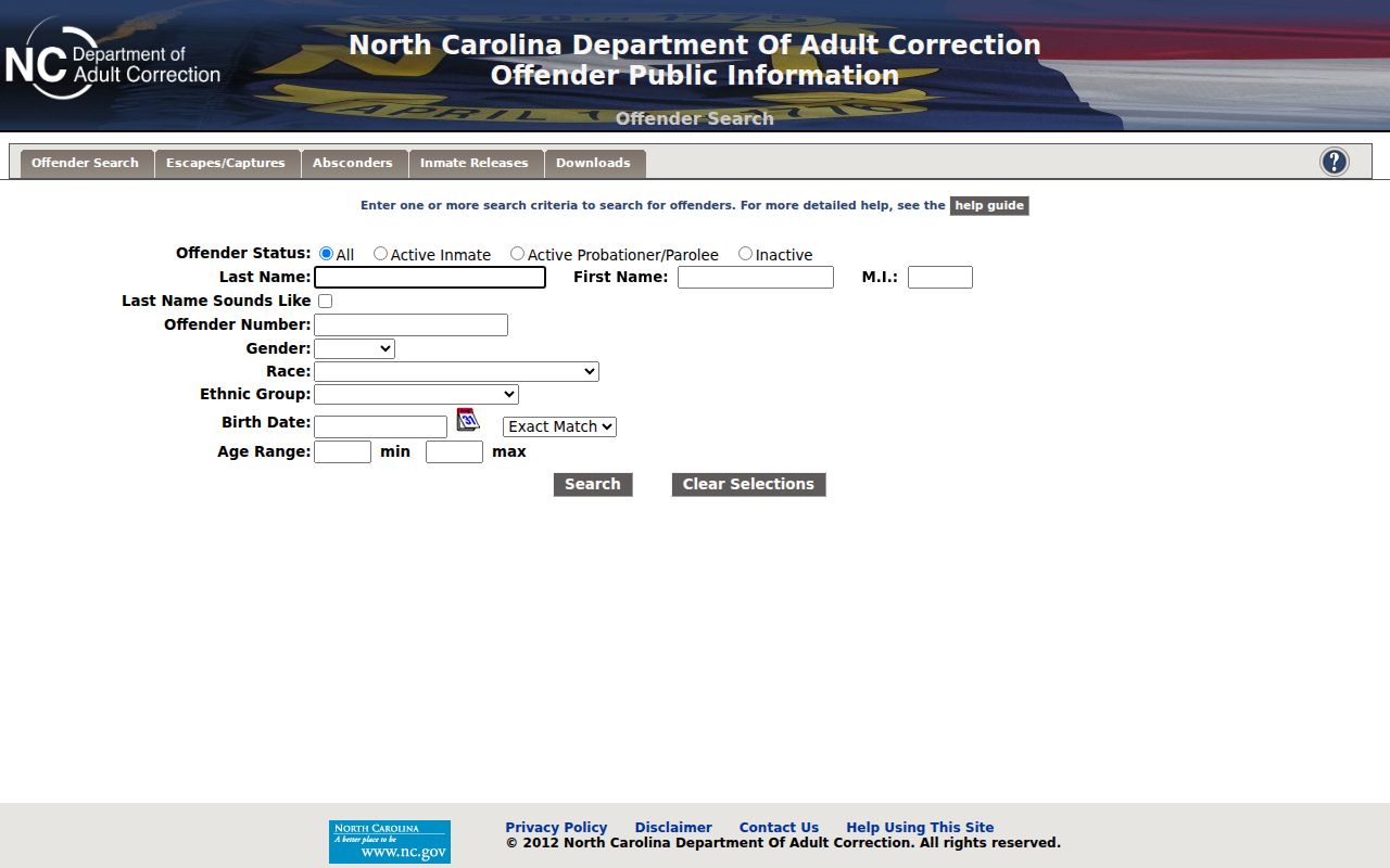 Ashe County arrest lookup through NCDAC offender search