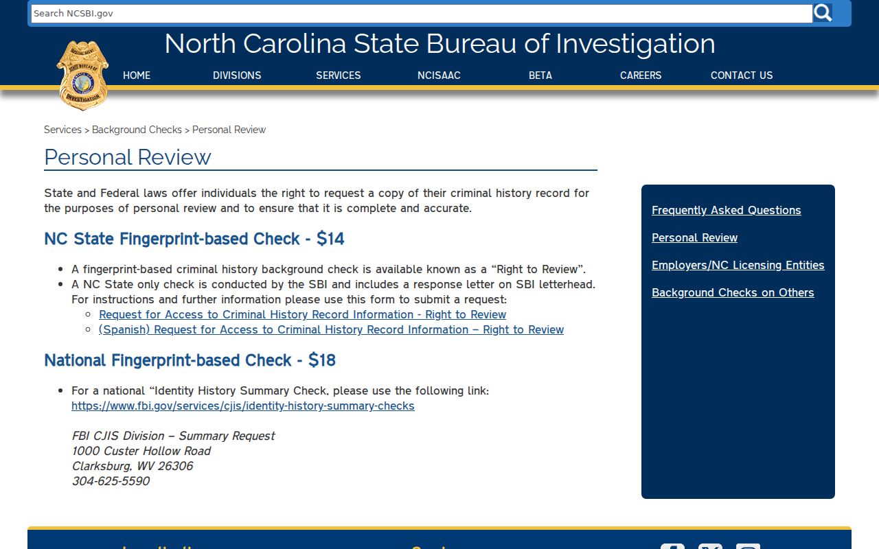 Ashe County criminal history NCSBI personal Right to Review