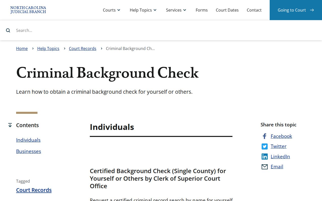 Ashe County criminal history official North Carolina court check options
